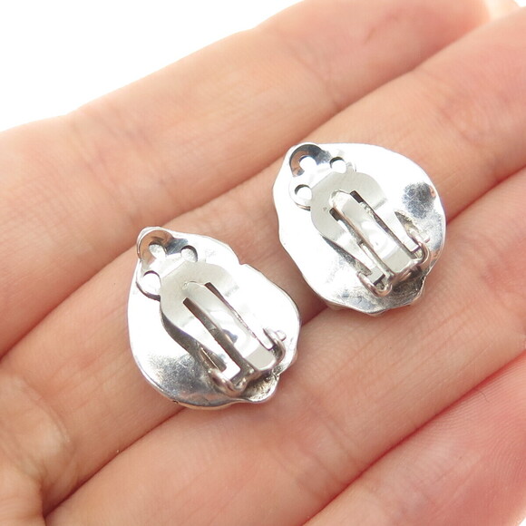 Old Pawn Sterling Silver Vintage Southwestern Turquoise Feather Clip On Earrings - Picture 2 of 6